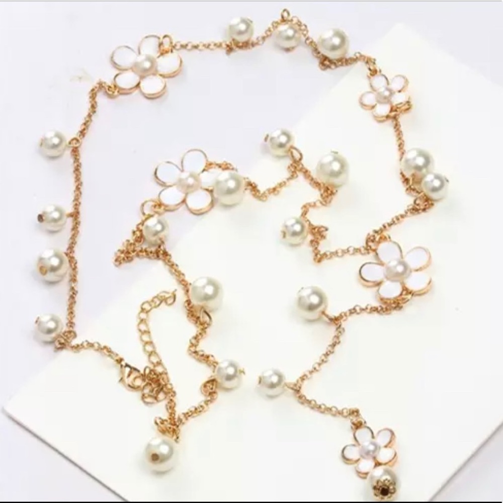 ⭐️NEW⭐️Long Pearl&Flower Gold Necklace - Picture 4 of 8